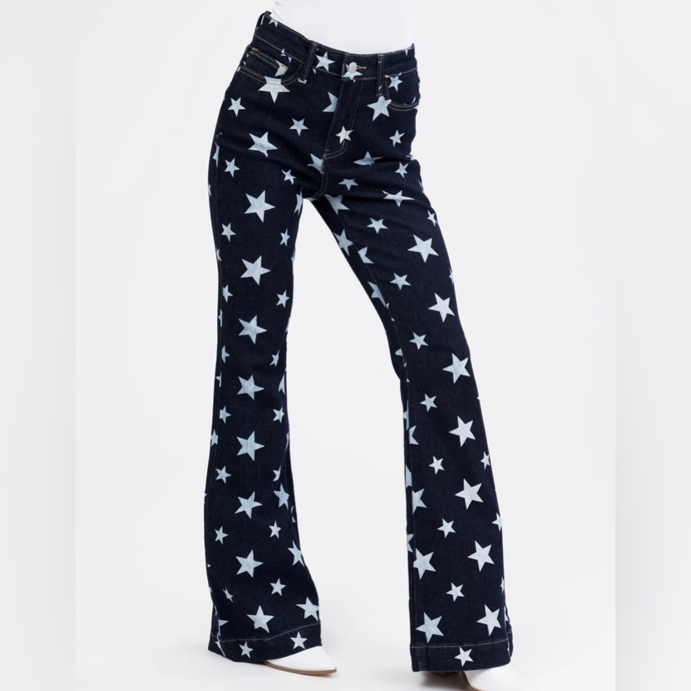 Judy Blue White Star Flare Jeans